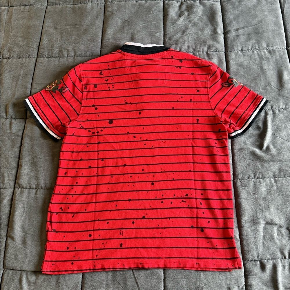 Switch Remarkable Red Striped Polo Shirt with Tiger Embroidery Y2K Size Medium - Picture 9 of 9